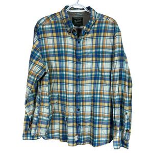 Woolrich Mens‎ Button Down Shirt XL Blue Plaid L/S Organic Cotton *read